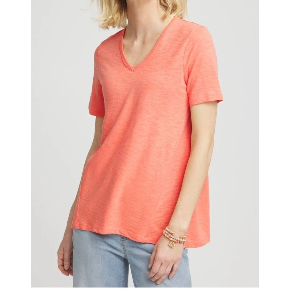 Chicos The Ultimate Tee Slub Tangerine V Neck Tshirt Top‎ Sz 3/XL Lightweight